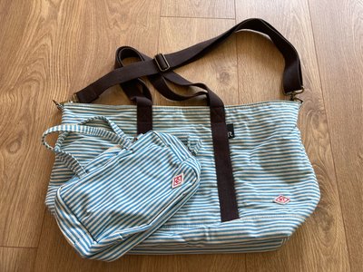 日本 [ROOTOTE] 淺藍條紋 / 棉質，大容量媽媽包，二手