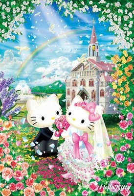 日本拼圖．三麗鷗 凱蒂貓 Hello Kitty 結婚 婚禮 教堂 世界最小1000片絕版拼圖，M81-827