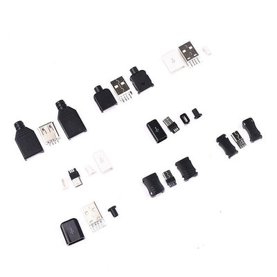 USB插頭插座三件套卡扣焊線式母頭公頭MICRO四件套Mini接口Type-c~閒雜鋪子