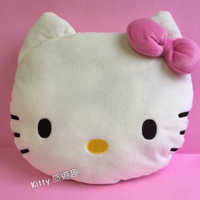 [Kitty 旅遊趣] Hello Kitty 辦公椅靠墊 抱枕 沙發椅墊 椅子靠墊 白色靠墊 凱蒂貓大臉 可水洗
