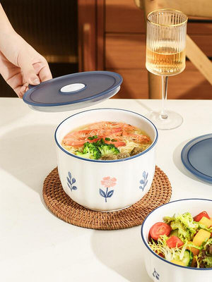 【好康】井原櫻陶瓷保鮮碗微波爐加熱專用飯盒帶蓋密封學生便當大號保鮮盒