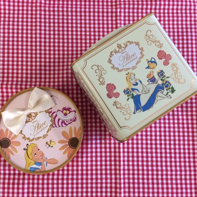 Ariel's Wish日本東京迪士尼時鐘兔子撲克牌妙妙貓愛麗絲Alice玫瑰花園四方鐵罐收納罐茶包收納盒咖啡罐-售空盒
