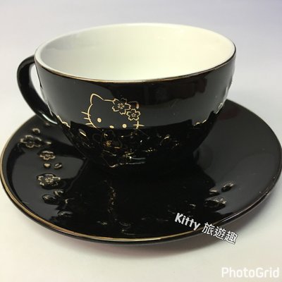 [Kitty 旅遊趣] Hello Kitty 咖啡杯盤組 凱蒂貓 下午茶杯盤組 收藏 茶杯 法式咖啡杯組 景品 黑色