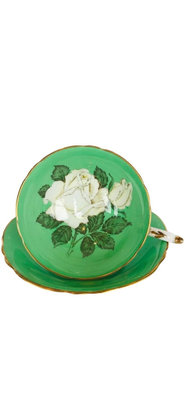 英國頂級骨瓷帕拉貢Paragon白色大玫瑰綠色杯盤