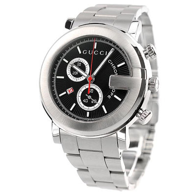 GUCCI YA101309 古馳 手錶 44mm 黑色面盤 不鏽鋼錶帶 男錶