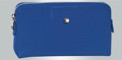 迎新年招財新包.法國longchamp原廠全新正品現品 LE PLIAGE CUIR 藍色皮夾子 羊皮 化妝包 手拿包