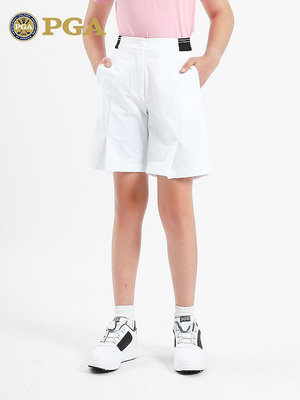 美國PGA 兒童高爾夫女童彈力腰帶短褲 夏季青少年運動時尚球褲子