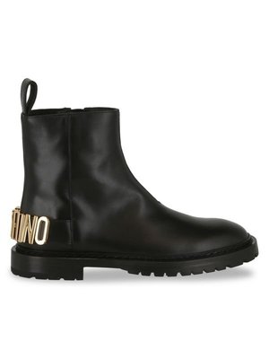 MOSCHINO Maxi Lettering Group Logo Leather Booties