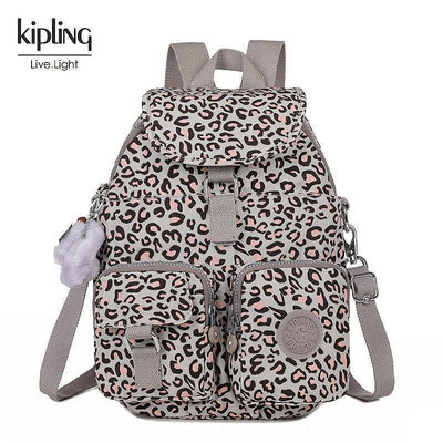 小Z代購#Kipling 猴子包 K13108 粉豹紋 多口袋掀蓋拉鍊款輕量雙肩後背包 斜背/肩背/手提包 小款  防水