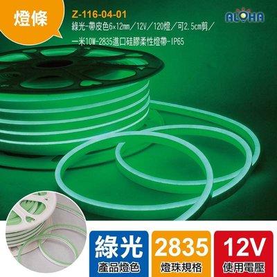LED霓虹燈條【Z-116-04-01】綠光-帶皮色6×12mm／低壓12V 防水燈條 50米/卷 進口硅膠柔性燈帶