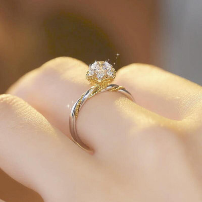 一克拉培育鑽GIA雙色金線手捧花鑽石戒指女50分鑽戒求婚婚戒定製