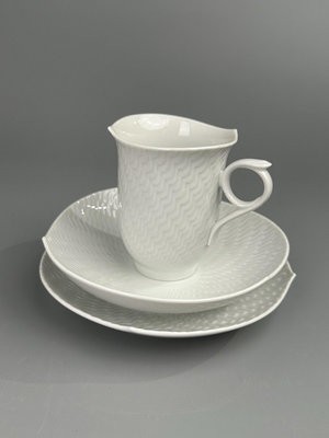 德國梅森Meissen 神奇波浪咖啡杯/紅茶杯 純白浮雕 三