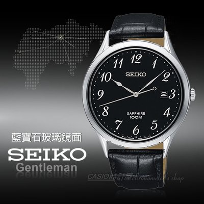 CASIO時計屋 SEIKO 精工手錶 SGEH77P1 石英男錶 皮革錶帶 黑 藍寶石玻璃鏡面 防水100米 日期顯示