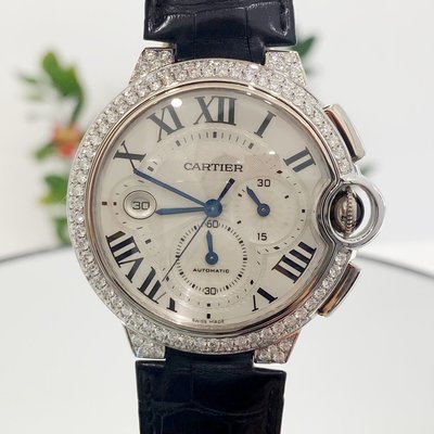金運名錶當舖 Cartier 卡地亞 藍氣球 計時 750白金 43mm自動 精鑲鑽圈 單錶現貨G99