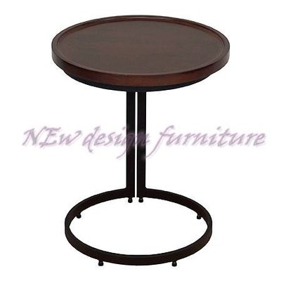 【N D Furniture】台南在地家具-工業風黑砂鐵腳橡膠木實木胡桃色圓几/小桌(另有水洗白色)BG