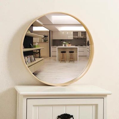 北歐簡約浴室鏡化妝鏡牆壁吊掛鏡子圓鏡穿衣鏡裝飾鏡(69*60*4/@777-16460)