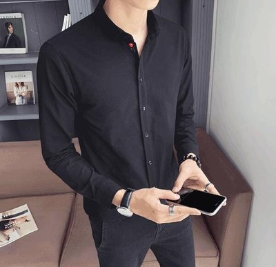 韓系純棉好品質 打底白襯衫男長袖襯衣修身 A154