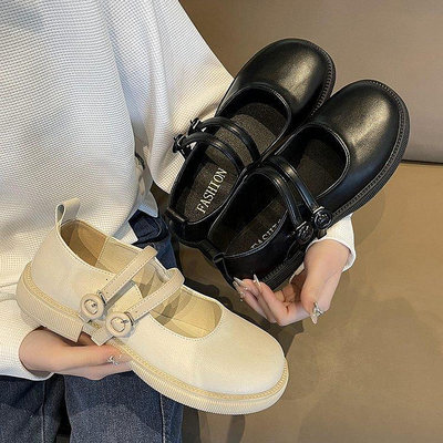 【熱賣精選】瑪麗珍鞋厚底2022新款復古日系方頭仙女中跟白色法式單鞋女小皮鞋