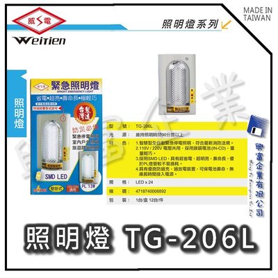 【興富】【BI030400】威電牌緊急照明燈 LED 2h/24燈TG-206L【超取4個】台灣製造 安全便利有保障