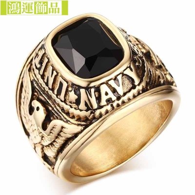 男士鈦鋼戒指美國海軍戒指鑲嵌鋯石 男士配飾戒指時尚首飾-鴻運飾品