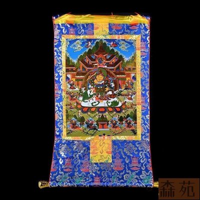 熱銷  佛教用品鍍金唐卡佛像畫八寶手工雙層裝裱財寶天王長80cm藍 B10829