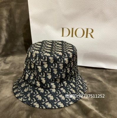 《友友二手店》9成新  Dior 迪奧經典雙面老花藍色窄帽簷漁夫帽