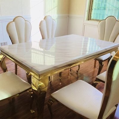 促銷打折 大理石餐桌椅組合簡約不銹鋼餐臺后現代長方形飯桌大戶型輕奢