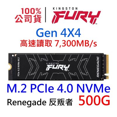 金士頓 FURY Renegade 500GB PCIe GEN4 NVMe M.2 SSD硬碟 SFYRS/500G