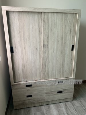 【N D Furniture】台南在地家具-木心板浮雕木紋橡木色4*6拉門四抽衣櫥YQ