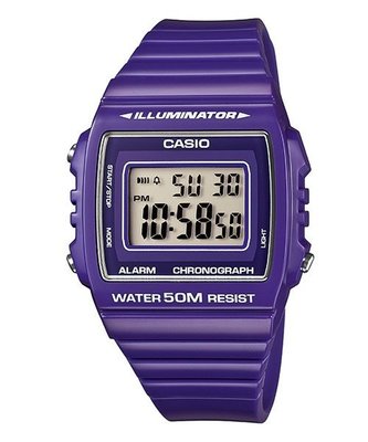 CASIO方形數字錶大型的液晶錶面防水50米LED背光照明.1/100秒計時碼錶.亮紫色W-215H_W-215H-6A