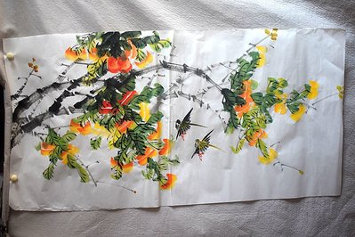 四尺1.4*0.7米花鳥純手繪國畫字畫事事如意柿子 MQ