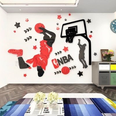 NBA籃球 3D 立體壁貼 壓克力 鋼琴鏡面烤漆 壁紙 室內設計 風水 招財 刻字 電腦刻字 廣告 《閨蜜派》