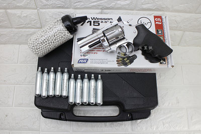 台南 武星級 ASG 715 2.5吋 左輪 手槍 CO2直壓槍 銀 + CO2小鋼瓶 + 奶瓶 + 槍盒( 轉輪手槍