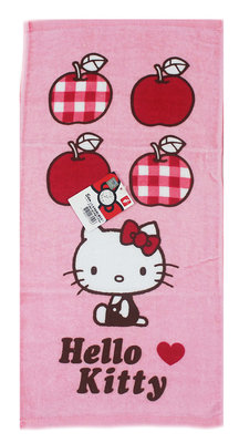 【卡漫迷】 Hello Kitty 浴巾 蘋果 粉底 ㊣版 台灣製 大毛巾 海灘巾 游泳 戲水 純棉 泡湯 小涼被