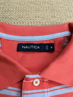 Nautica 珊瑚紅色條紋Polo衫