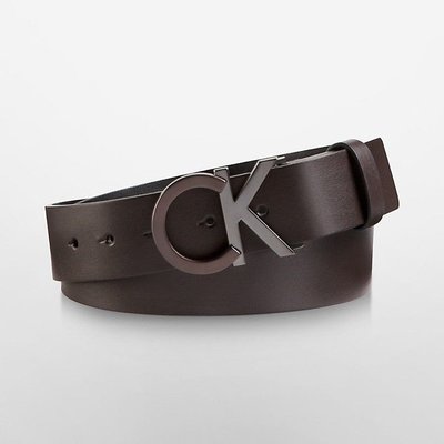 美國百分百【Calvin Klein】CK 真皮 皮帶 腰帶 咖啡 配件 大logo 34 36 38 40腰 H393
