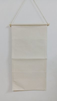 MIT台灣製造 麻繩木棍二格帆布收納袋~胚布米色~蝶古巴特手作拼貼彩繪
