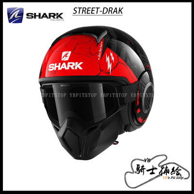 ⚠YB騎士補給⚠ SHARK STREET-DRAK Crower 黑灰紅 KAR 3/4 安全帽 復古 鯊魚 面具