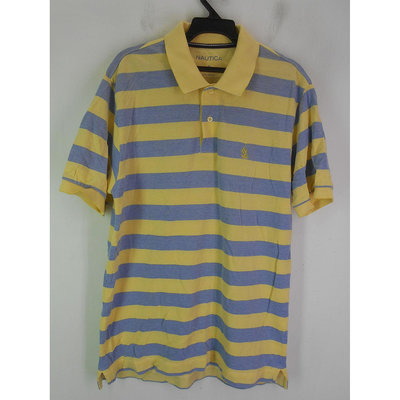 男 ~【NAUTICA】淺水藍+鵝黃色條紋POLO衫 S號(4A141)~99元起標~