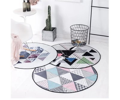北歐幾何圓形地毯客廳茶几墊 創意大理石紋多功能電腦椅墊地毯