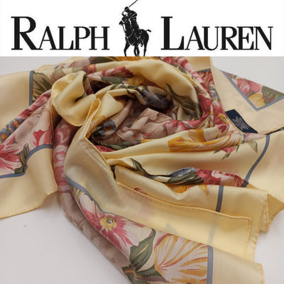 【皮老闆二店】二手真品 RALPH LAUREN  絲巾 方絲巾 女用絲巾 淑女絲巾 精品絲巾 100%絲 日本製 藍219