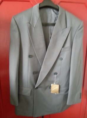 【MICHEL RENE】全新~淺灰色雙排扣純羊毛西裝外套 32/48號
