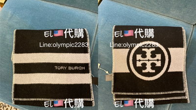 EL~TORY BURCH 88661 黑色 羊毛圍巾 現貨 付購買收據 特價4980免運