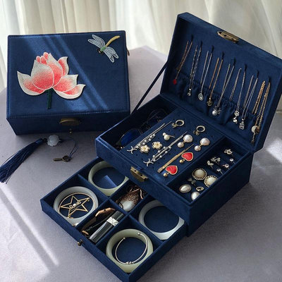 品耳環釘戒指飾品收納盒項鍊首飾展示架珠寶手鐲箱絨布