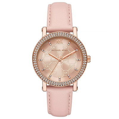 【美麗小舖】MICHAEL KORS 38mm MK2987 粉色真皮錶帶 女錶 手錶 腕錶 晶鑽錶 MK-現貨在台