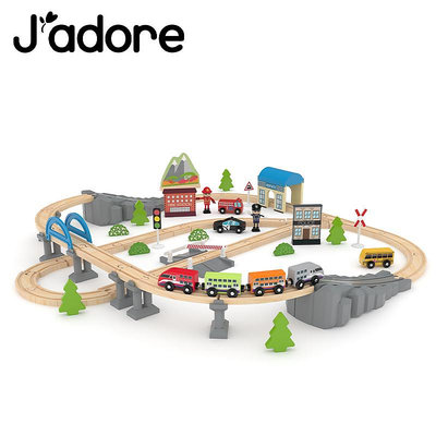 J'ADORE豪華軌道套裝木制火車模型運輸男孩女孩益智玩具兒童禮物