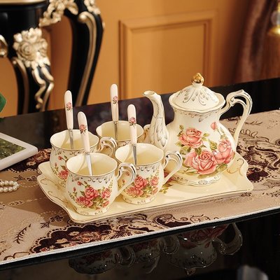 水杯茶具套裝家用整套奢華帶托盤歐式客廳陶瓷咖啡水具杯具茶杯子現貨 正品 促銷