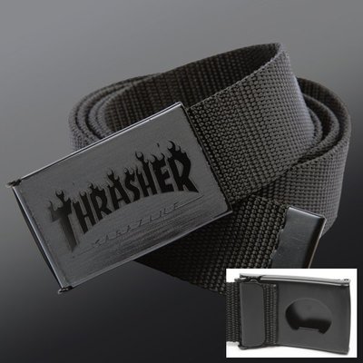 【THRASHER】Flame web belt 皮帶 (黑色)扣環開瓶器