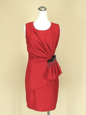 ◄貞新二手衣►MaxMara 品牌 千禧紅繡珠圓領無袖棉質洋裝M號(42730)