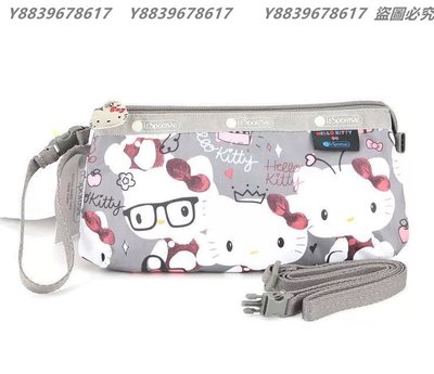 LeSportsac 8105 Kitty 灰色 凱蒂貓聯名系列手掛繩多夾層化妝包 零錢包 收納包